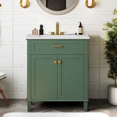 NicBex 30" Bathroom Vanity with Sink, Bathroom Cabinet Storage, 1 Soft Closing Cabinet Doors with Adjustable Shelf for Bathroom, Green