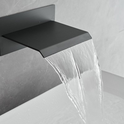 Matte Black Wall-Mount Waterfall Bathroom Faucet with Lever Handle