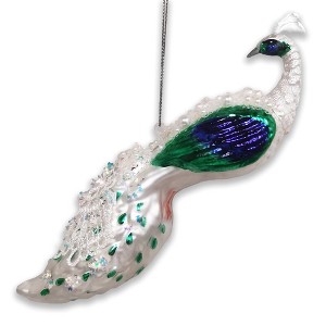 Elegant Winter Peacock Glass Christmas Ornament| OrnamentallyYou - 1 of 4