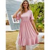 Womens Dress Ruffled Sleeve High Waist A Line Dress Round Neck Fit and Flare Dress Flowy Dress with Flounce Hem,Pink - 2XL - 3 of 4