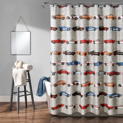 72"x72" Race Cars Shower Curtain Blue/Orange - Lush Décor