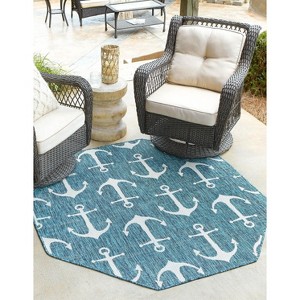 Unique Loom Outdoor Coastal Ahoy Solid Print Woven Area Rug - 1 of 4