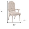 HomeRoots Set of Two Tufted Antiqued White and Champagne Upholstered Fabric And Solid Wood Dining Arm Chairs - 3 of 4
