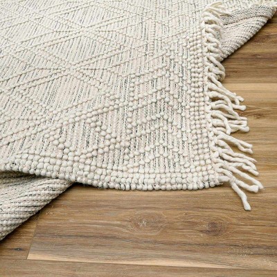 Ivory and Black Handwoven Wool and Cotton 3' x 5' Rug
