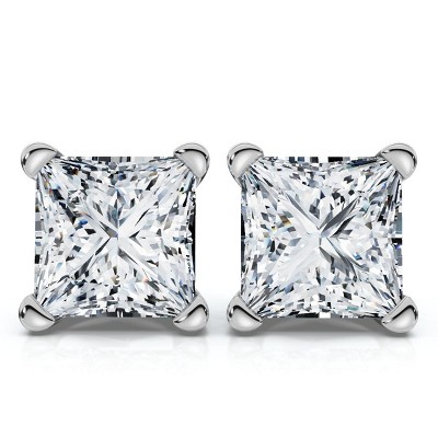 Pompeii3 Certified 4Ct Princess Cut Martini Studs 14k Gold Lab Created