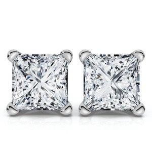 Pompeii3 Certified 4Ct Princess Cut Martini Studs 14k Gold Lab Created - 1 of 4