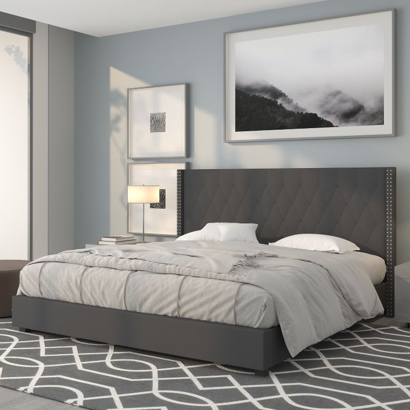 Flash Furniture Riverdale King Size Tufted Upholstered Platform Bed in Dark Gray Fabric, 3 of 6