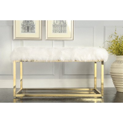 Inspired Home Monet Lux Fur Chrome Metal Frame Bench