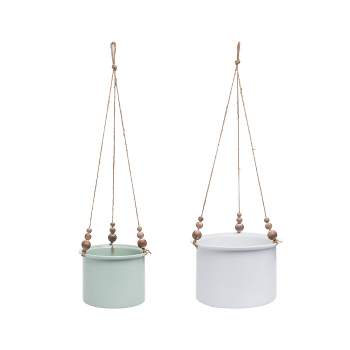 Set of 2 Hanging Planters with Wood Bead Details - Foreside Home & Garden