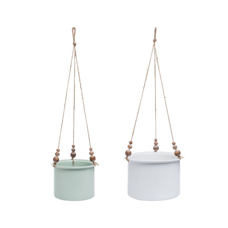 Set of 2 Hanging Planters with Wood Bead Details - Foreside Home & Garden, 1 of 6