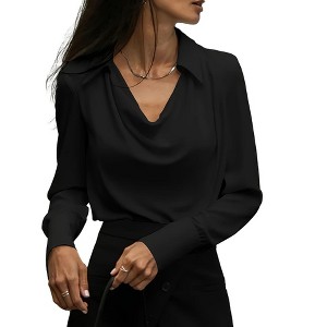 Women's Draped Neck Blouse Collar Pullover Top Elegant Casual Shirt for Work and Weekend - 1 of 3