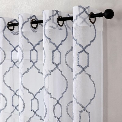 Blue Sheer Grommet Top Polyester Window Panel