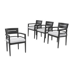 Outdoor Upholstered Dining Room Chairs Set of 4, Black Aluminum Patio Armchairs with Sunbrella Cushions, Tapered Legs for Patio or Garden - Koiai - 1 of 4