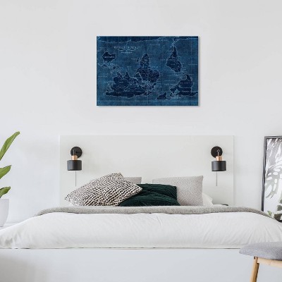 Wynwood Studio 36"x24" Upside Down Map of the World Wall Art: Modern Canvas, Horizontal Mixed Media Decor