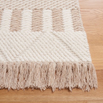 Ivory and Taupe Flat Woven Wool Square Rug, 6' x 6'