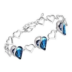 Leafael Infinity Love Heart Birthstone Crystal Link Bracelet, Silver Plated, 7“+2” Adjustable Chain - 1 of 4