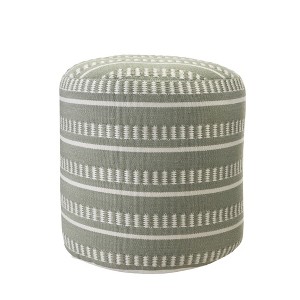 20" Brown Polyester Round Striped Indoor Outdoor Pouf Ottoman - 1 of 4
