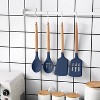 Country Kitchen Non Stick Silicone Utensil Set with Rounded Wood Handles for Cooking and Baking, 14 Piece Set, Navy - 3 of 4