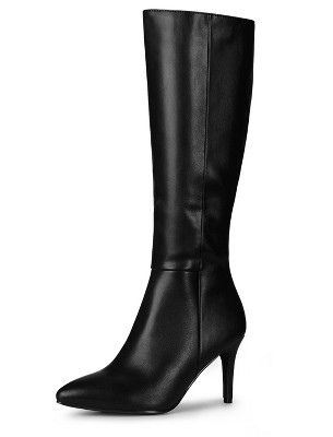 BLISSFUL STEP Women's Halloween Pointed Toe Side Zipper Stiletto Heel Knee High Boots