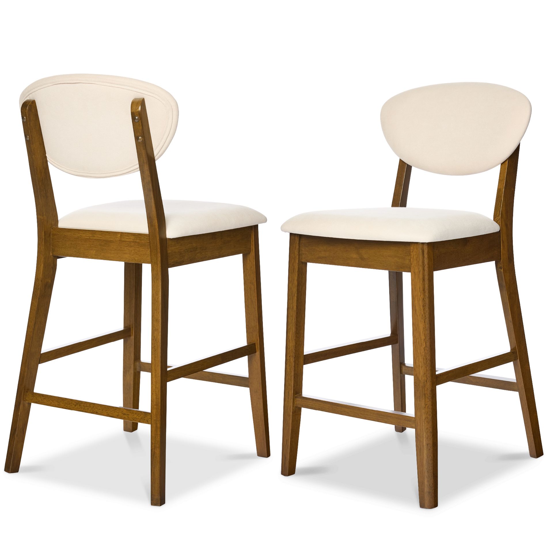 Best Choice Products Set of 2 Counter-Height Bar Stools, Armless W/Upholstered Seat Cushion & Backrest - Walnut/Cream