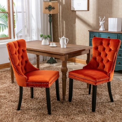 Velvet Tufted Dining Chairs with Nailhead Trim, 2-Piece Upholstered Solid Wood Chair Set for Dining Room-The Pop Home