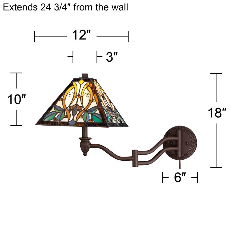 Robert Louis Tiffany Victorian Swing Arm Wall Lamp Bronze Plug-in Light Fixture Multi Colored Stained Glass for Bedroom Bedside Living Room Reading, 4 of 10