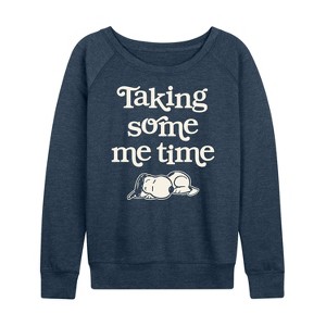 Women's - Peanuts - Taking Some Me Time Lightweight French Terry Wide Neck Long Sleeve Shirt - 1 of 4