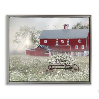 Stupell Industries Red Barn Floral Wagon Meadow, 21" x 17"