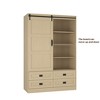 Maliang Tall Bedroom Armoire, Wardrobe Closet, Clothing Storage Cabinet with Hanging Rod, Barn Door, Drawers, Open Shelves - 3 of 4