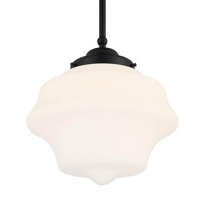 Tyce Mini Black Farmhouse Pendant Light with Opal Glass Shade