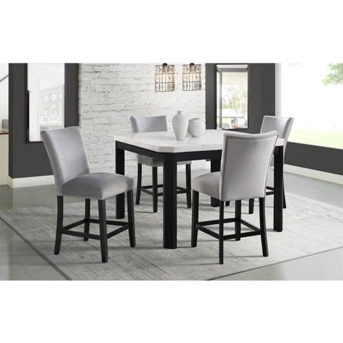 5pc Celine Marble Counter Height Dining Set White Gray Picket House Furnishings