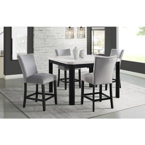 5pc Celine Marble Counter Height Dining Set White Gray Picket House Furnishings Target