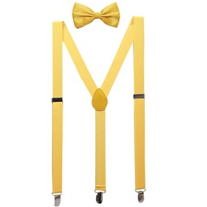INSPIRE CHIC Gender Neutral Set Y Shape Adjustable Elastic Shoulder Strap Suspenders Bow Tie - 1 of 4