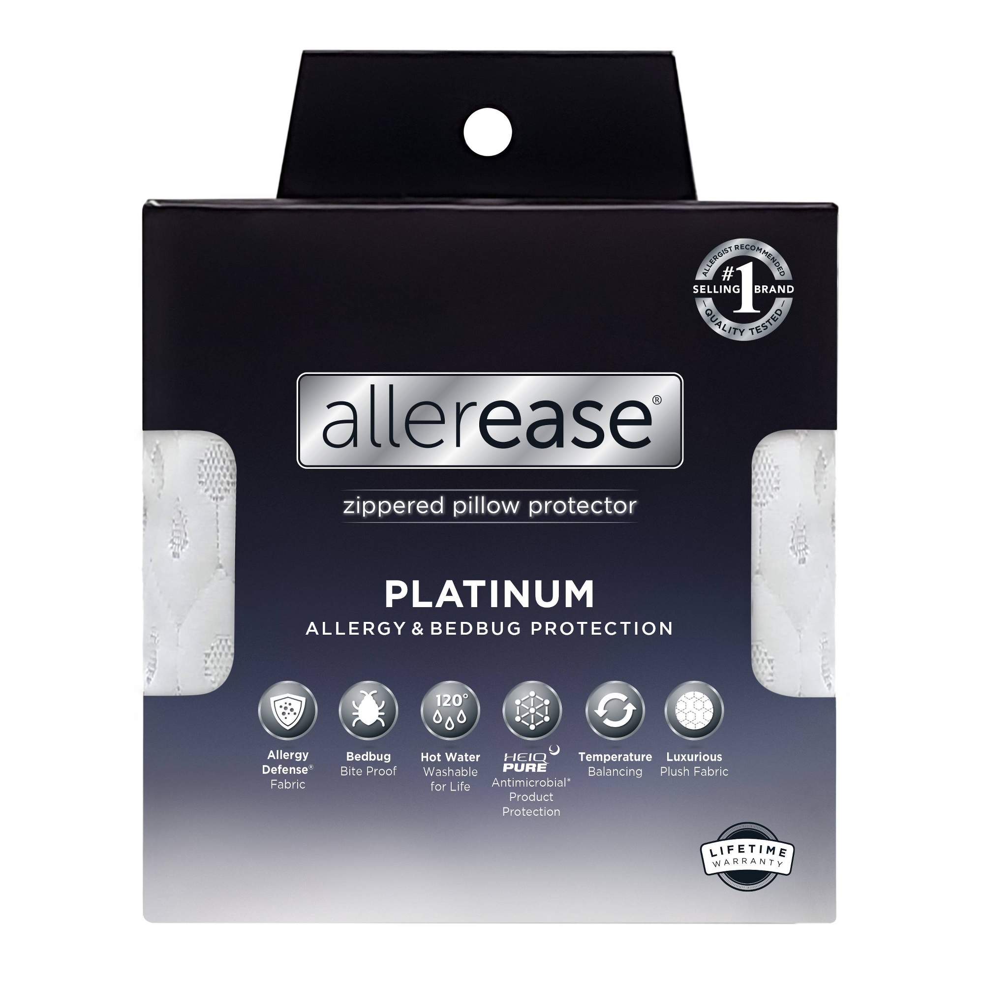 Allerease Standard/Queen Platinum Pillow Protector: Hypoallergenic, Zippered, Breathable Fabric, Machine Washable