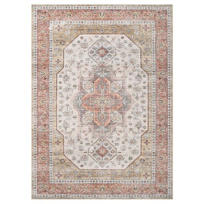 Whizmax Washable Floral Print Area Rug 5x7', Traditional Vintage Boho Indoor Carpet, Non-Shedding Low Pile Floor Mat, Beige