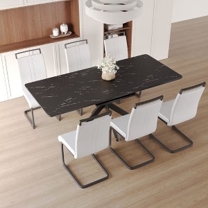 NicBex 62.4"-78.15" Dining Table Set for 6 Modern Extendable Dining Table with Metal Base with 6 Upholstered Chairs - 1 of 4