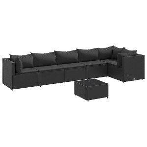 vidaXL Patio Lounge Set 7-Piece Sectional Sofa - Black Poly Rattan with Cushions for Outdoor, Garden, Deck - 1 of 4