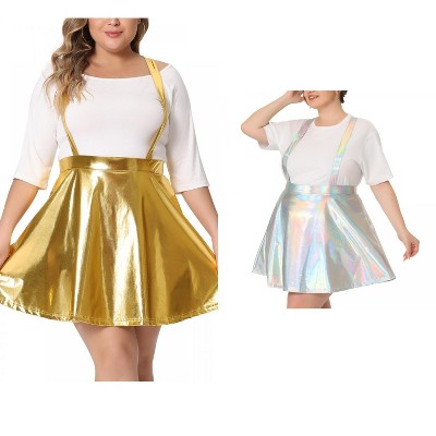 Agnes Orinda Women's Plus Size Glittery Adjustable Strap Elastic High Waist Party Skater Skirts