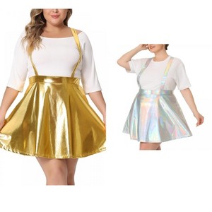 Agnes Orinda Women's Plus Size Glittery Adjustable Strap Elastic High Waist Party Skater Skirts - 1 of 4