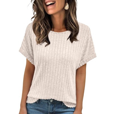 Women's 2025 Summer Tunic Top Short Sleeve Crew Neck Business Casual Blouse Regular Fit Shirts