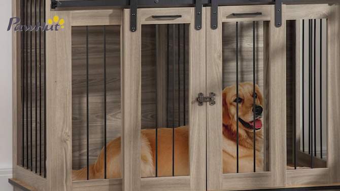 PawHut Modern Dog Crate End Table with Divider Panel, Dog Crate Furniture for Large Dog and 2 Small Dogs with Two Rooms Design, 2 of 10, play video