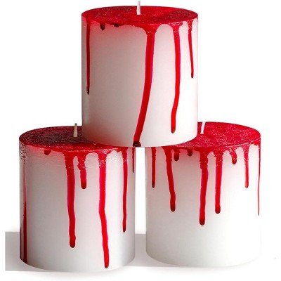 3x3 Pillar Candles Set of 3 - Rustic Unscented No Drip Bloody Candles for Halloween Decor, Parties, Gothic D¨¦cor