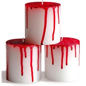 3x3 Pillar Candles Set of 3 - Rustic Unscented No Drip Bloody Candles for Halloween Decor, Parties, Gothic D¨¦cor - 1 of 4