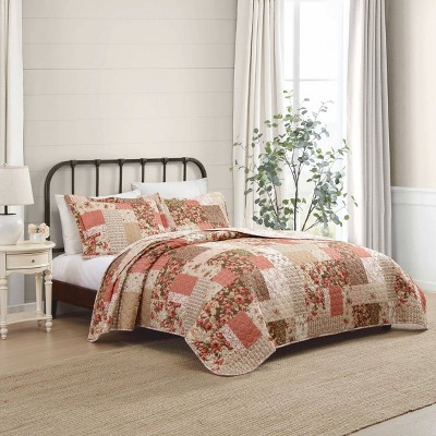 Harrietta Patchwork Pink and Beige Cotton King Quilt Set