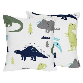 Set of 2 Mod Dinosaur Decorative Accent Kids' Throw Pillow Blue & Green - Sweet Jojo Designs