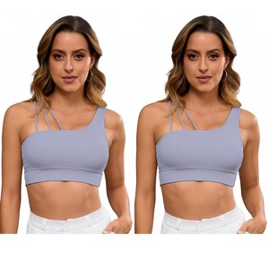 INSPIRE CHIC 2 Pcs Women's Three Spaghetti Thin Straps Asymmetrical Sports Bras - 1 of 4