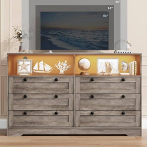 Zstar Modern Wide 6 Drawers Dressers with Power Outlet and Led Lights for Living Room, Hallway - 1 of 4