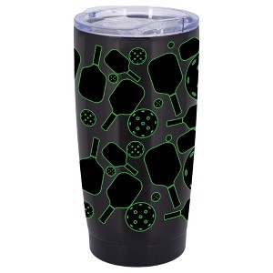 100 North 20 Ounce Stainless Steel On the Go Travel Tumbler With Push Top Lid, Pickleball Paddle Black - 1 of 4