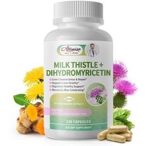 Alliwise Milk Thistle Capsules - Extra Strength 80% Silymarin Herbal Supplement - Liver Health & Antioxidants - 120 CT - 1 of 4