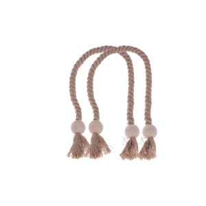 Unique Bargains Round Wooden Ball Magnetic Buckle Curtain Strap Cotton Linen Magnet Wood 2 Pcs - 1 of 4